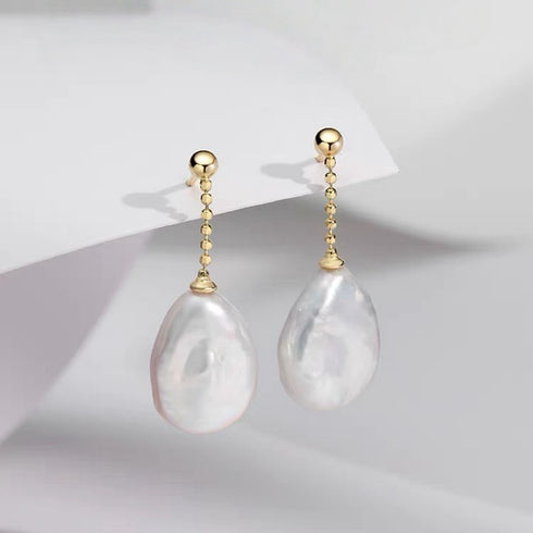 Baroque Pearl Line TearDrop Earrings - 18K Gold Vermeil